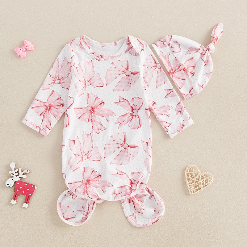 Close-up of the Baby Bows Knotted Infant Swaddle Gown 2 PC Set, featuring adorable bows and a cozy design for infants.