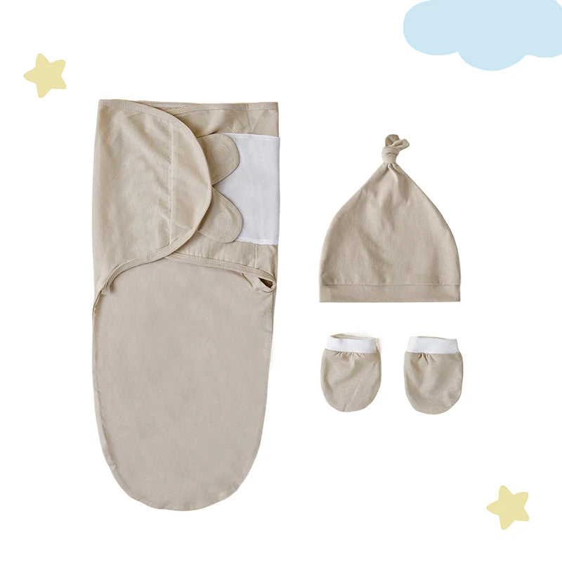 Cozy Baby Swaddle Set with Hat in beige, offering comfort and warmth with a simple yet stylish design.