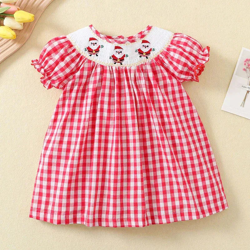 "Christmas Year Long" Boutique Style Dress For Girls - Year-Round Christmas Embroidered A-Line Dress - The Palm Beach Baby