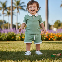 Ocean Breezes Boys Shorts Set - Polo Style Pullover - The Palm Beach Baby Estimated 12 - 18 Day Shipping