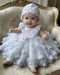 Eden Beaded Lace Appliquéd Special Occasion Long Gown Matching Bonnet