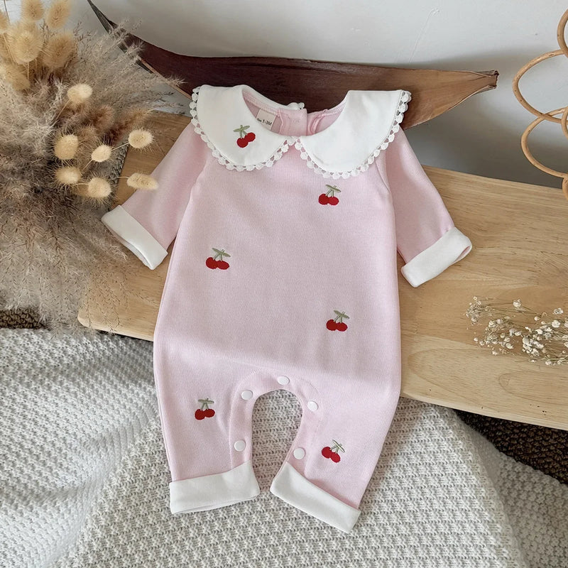 Cherry Loved Toddler Embroidered Romper - Palm Beach Pink