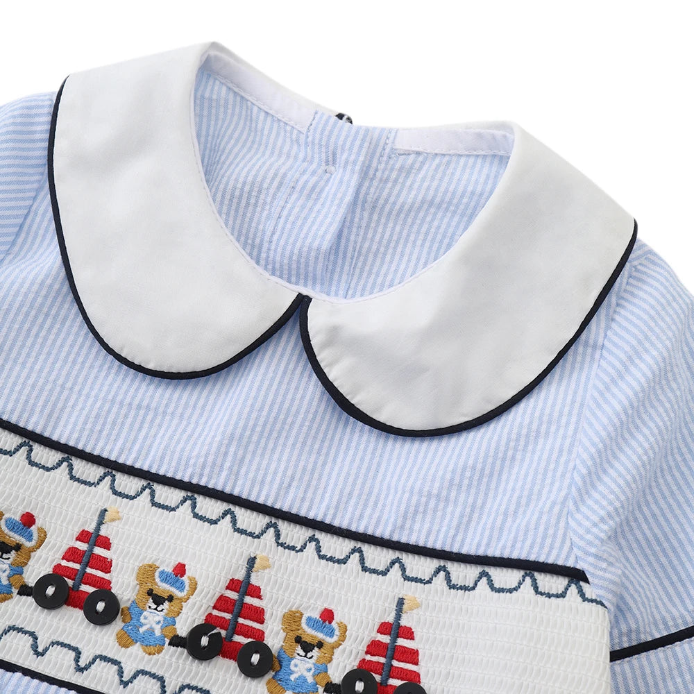 Teddy Bear and Stripe Seersucker Romper - Soft, Stylish & Perfect for Summer Adventures - The Palm Beach Baby The Palm Beach Baby