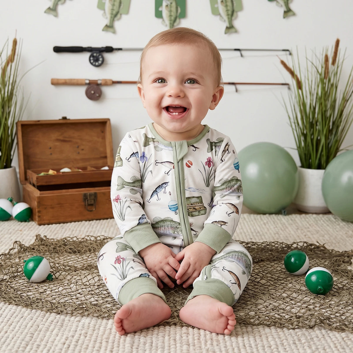 One Fish, Two Fish Zippered Cotton Romper