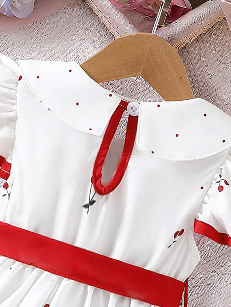 Cherry Merry Flutter Sleeve Girls Dress