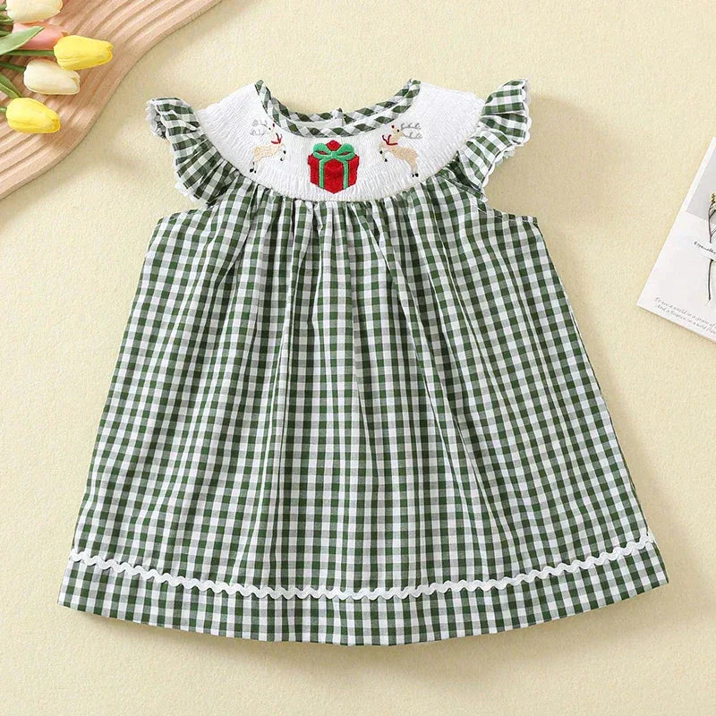 "Christmas Year Long" Boutique Style Dress For Girls - Year-Round Christmas Embroidered A-Line Dress - The Palm Beach Baby