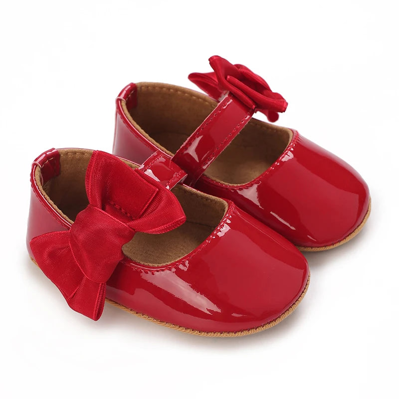 Serena Bow First Walker Shoes - Cute red Toddler shoes featuring a lovely bow, supporting your baby's first steps in style.