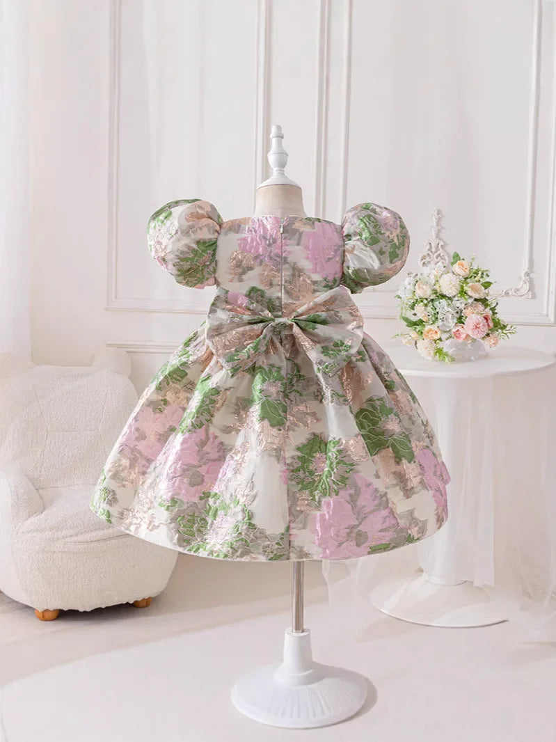Pamela Princess Puff Flowers Dress in Elegant Jacquard - The Palm Beach Baby Estimated 12 - 20 Day Shipping