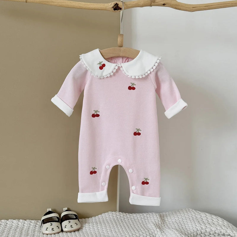 Cherry Loved Toddler Embroidered Romper - Palm Beach Pink