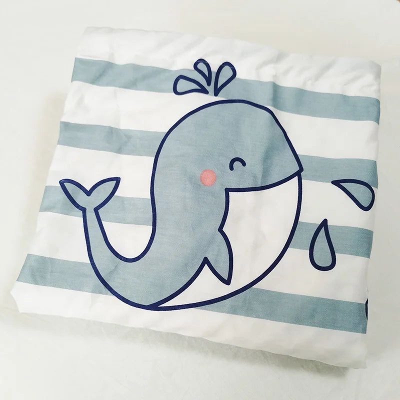 Dotted Minky Blanket In Colorful Prints with a blue whale on striped fabric, 100 x 75cm, lightweight for babies.