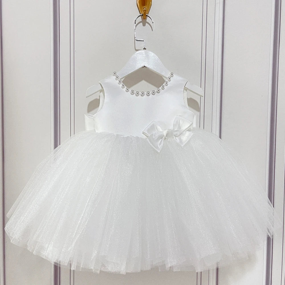 Lucy Elegant Pink Bow Ball Gown With Luxurious Tulle Skirt - The Palm Beach Baby 28 -30 Day Shipping