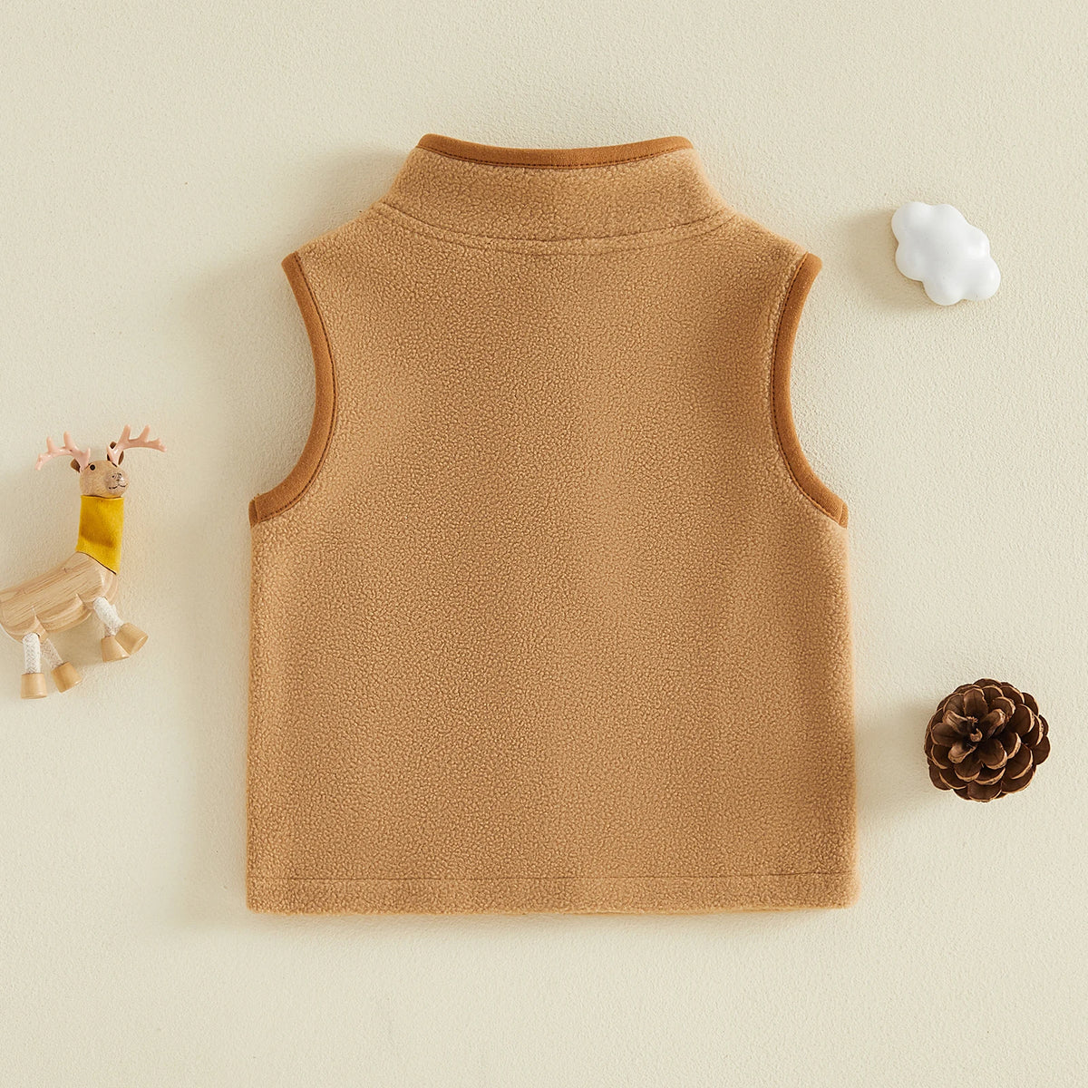 Trevor Khaki Lightweight Zippered Deer Embroidered Boys Vest - Soft and Comfy