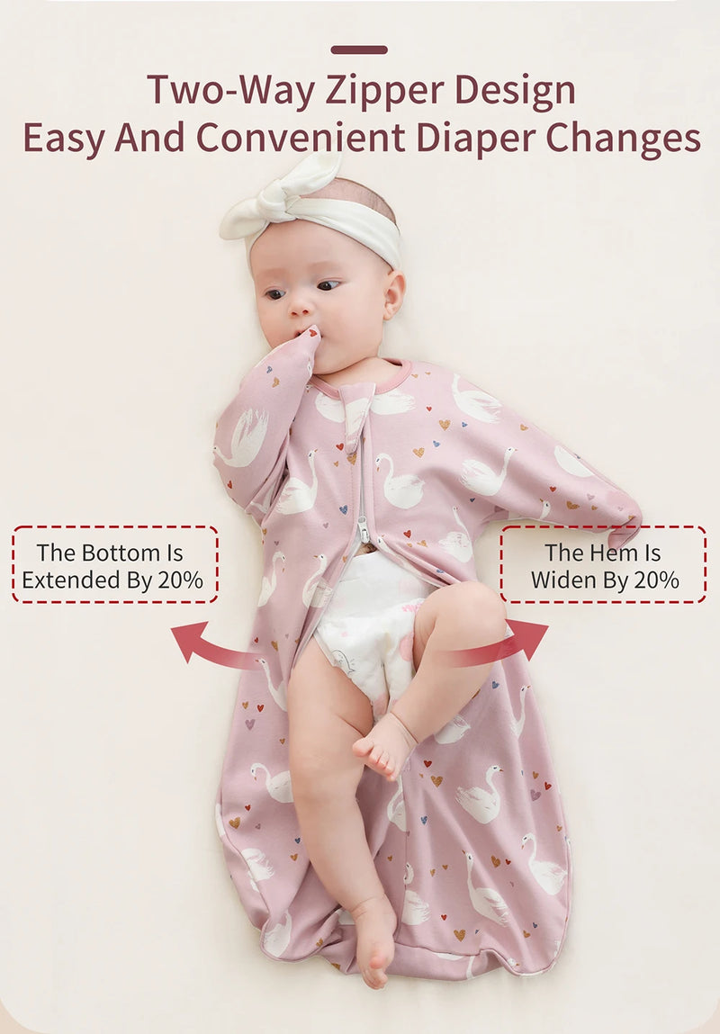Sleepytime Anti-Kick Infant Sleep Sacks demonstrating the two-way zipper feature, offering convenience for diaper changes.