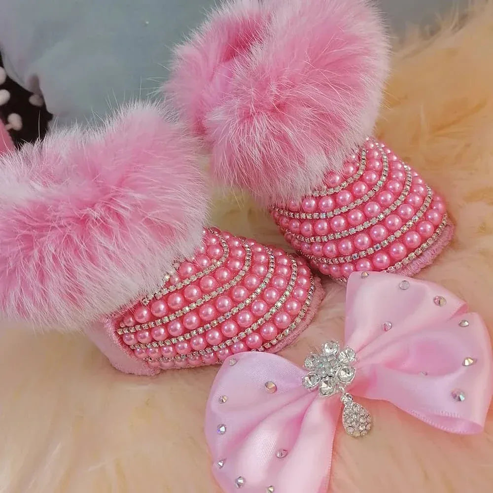 Baby Crystal Formal Shoes and Bow Set with Pink Bows - The Palm Beach Baby