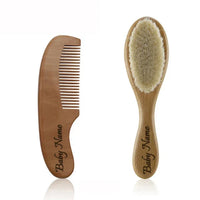 Personalized wooden baby brush and comb set with Baby Name engraving for infants and toddlers
