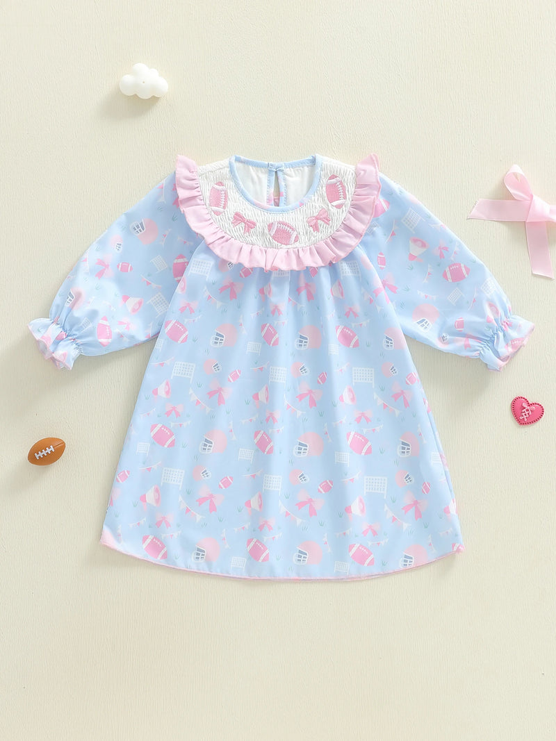 "Footballs and Frills" Cute Embroidered Smocked Dress