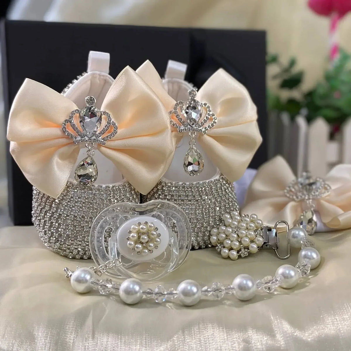 Baby Crystal Formal Shoes and Bow Set with Pink Bows - The Palm Beach Baby