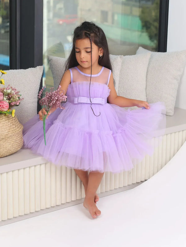 'Margarite-Marie' Tulle Occasion Dress for Girls - 6 Beautiful Colors, Bow Detail & Layered Skirt - The Palm Beach Baby