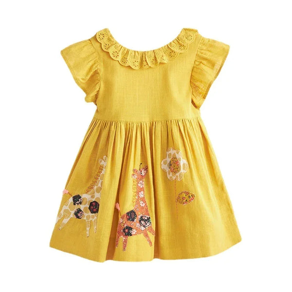 "Giraffe Cutie" Cute Little Girl Dress with Giraffe Appliques for Parties - The Palm Beach Baby