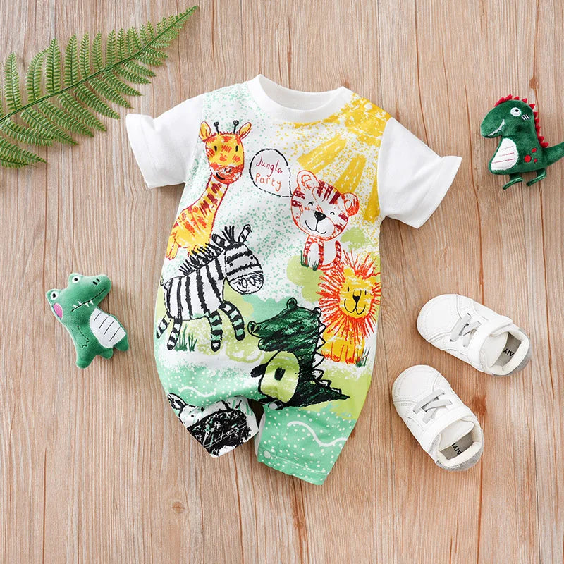 "Jungle Crazy" Short-Sleeved Baby's Romper