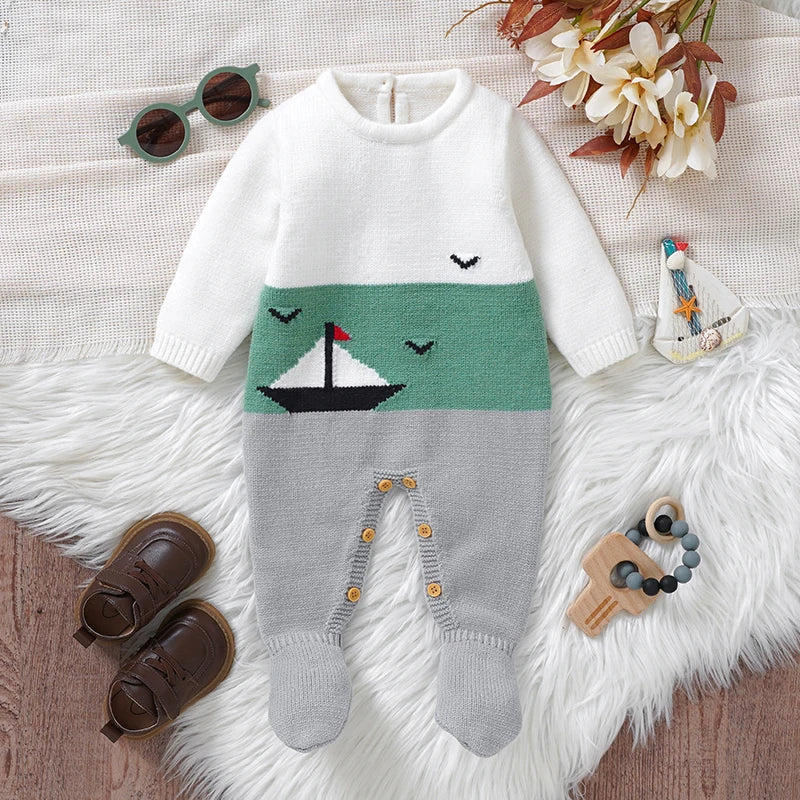 "Sail Baby" Footed Knit Footed Romper