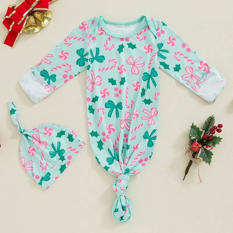 Candy Cane Sweetie Sleeper Swaddle Gown & Hat