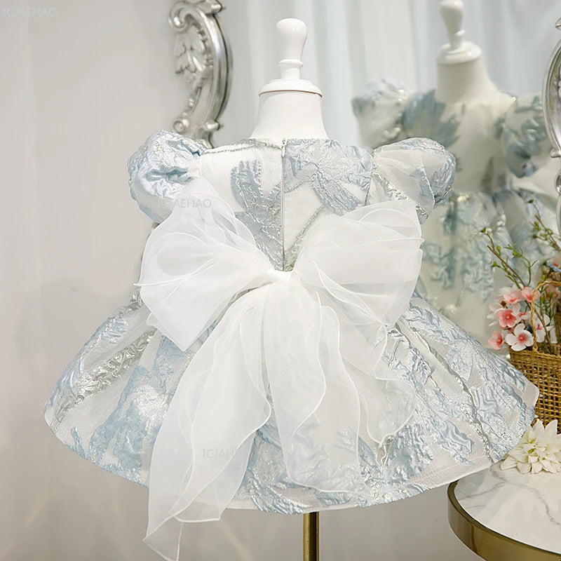 Claire Party Dress Brocade With Puff Sleeves For Girls - The Palm Beach Baby Estimated 12 - 20 Day Shipping