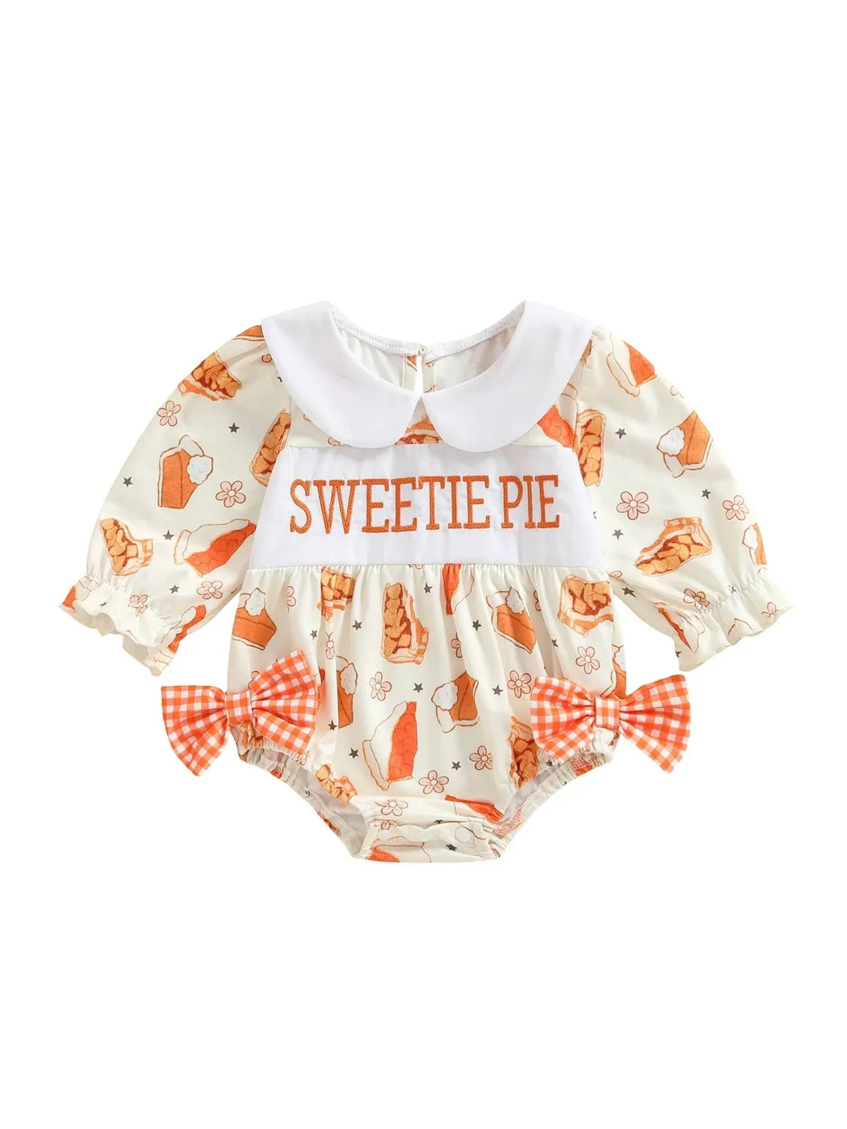 Sweetie Pie Smocked Fall Baby Bubble with Pumpkin Pie Embroidery and Easy Diaper Snaps - The Palm Beach Baby
