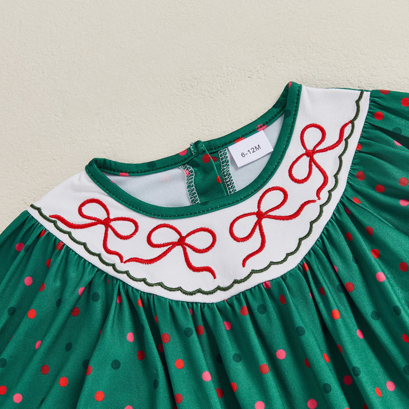 Polka Dots and Bows Fall Dress - Evergreen