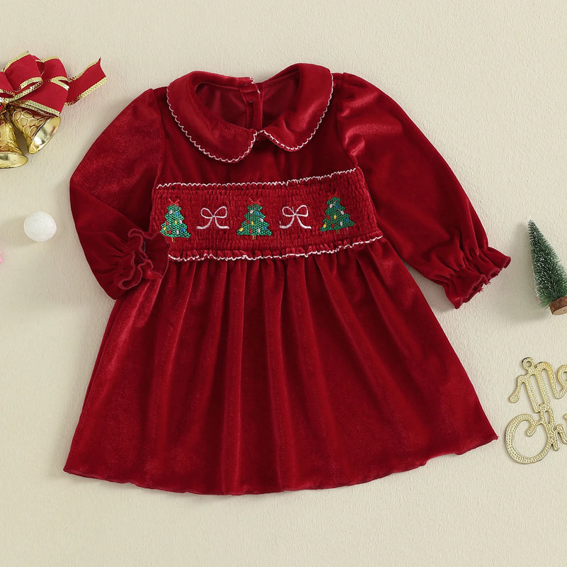 "Oh Christmas Tree!" Smocked Velvet Holiday Dress
