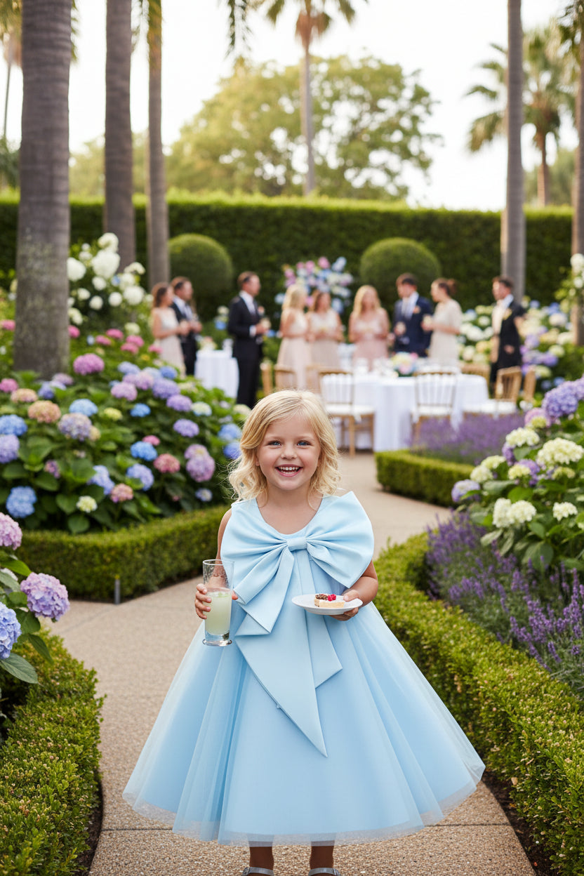 Elegant Sari Sleeveless Girls Party Dress With Big Bow - 7 Colors - The Palm Beach Baby Estimated 12 -21 Day Shipping
