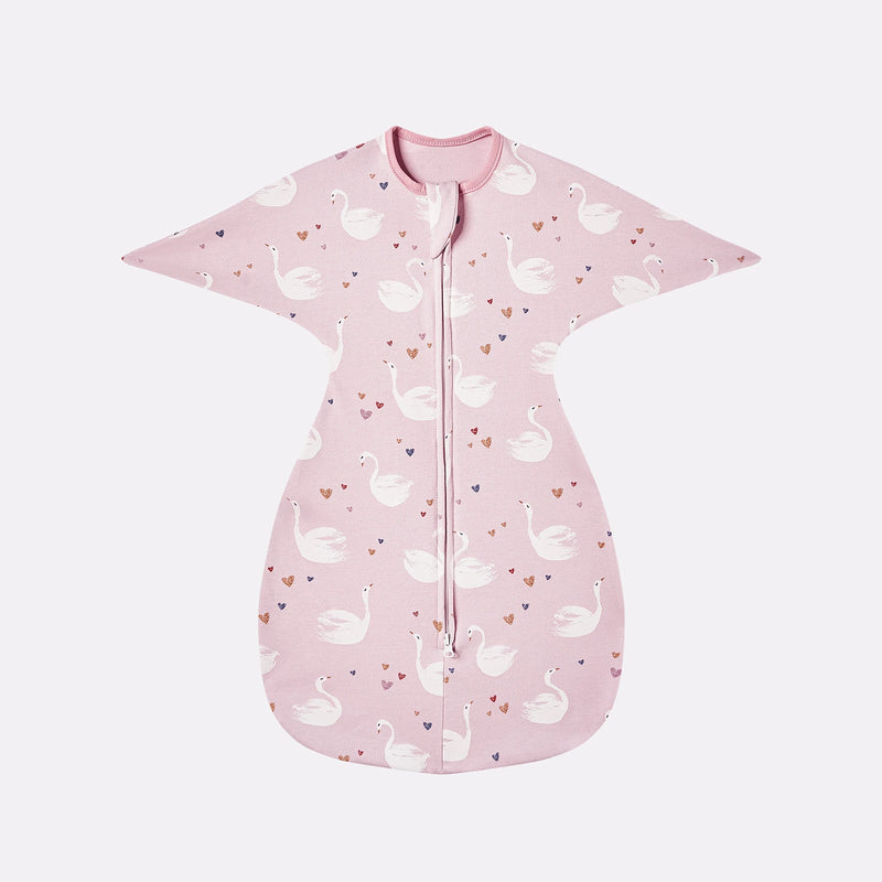 Sleepytime Anti-Kick Infant Sleep Sacks in pink with swan prints, providing a cozy and secure sleep environment for infants.