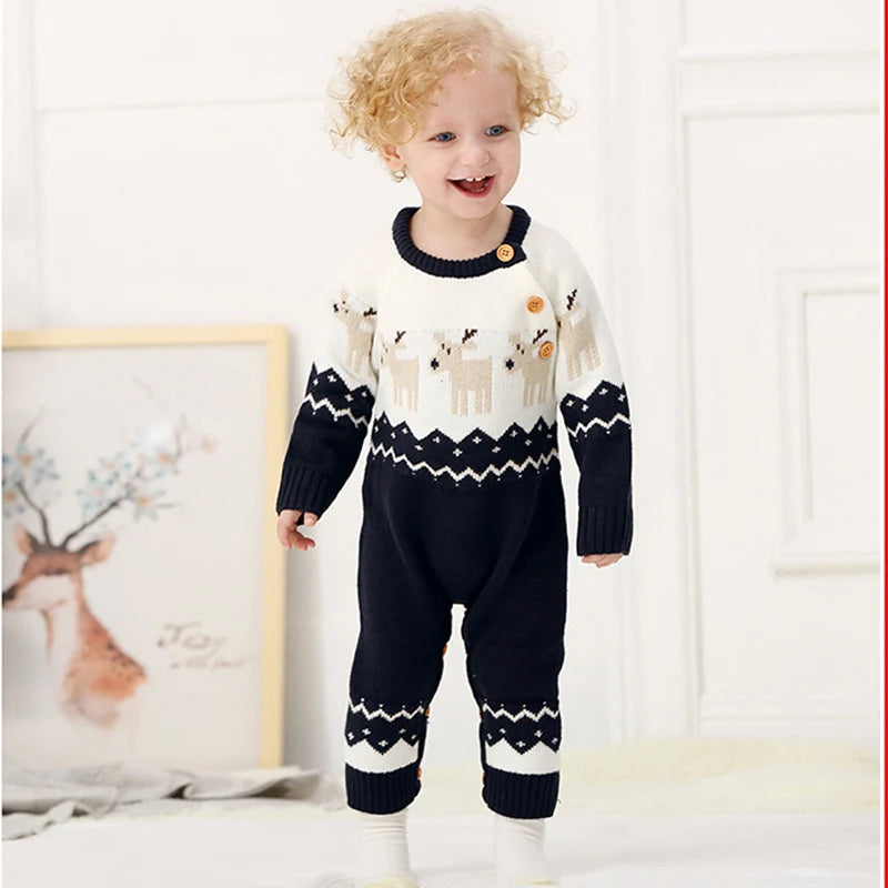 "Winter Animals" Knitted Baby Rompers