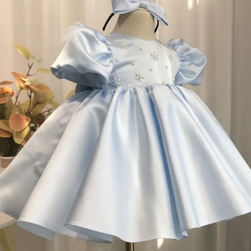 "Michelle" Elegant Beaded Dress in Princess Pink or Soft Blue - The Palm Beach Baby