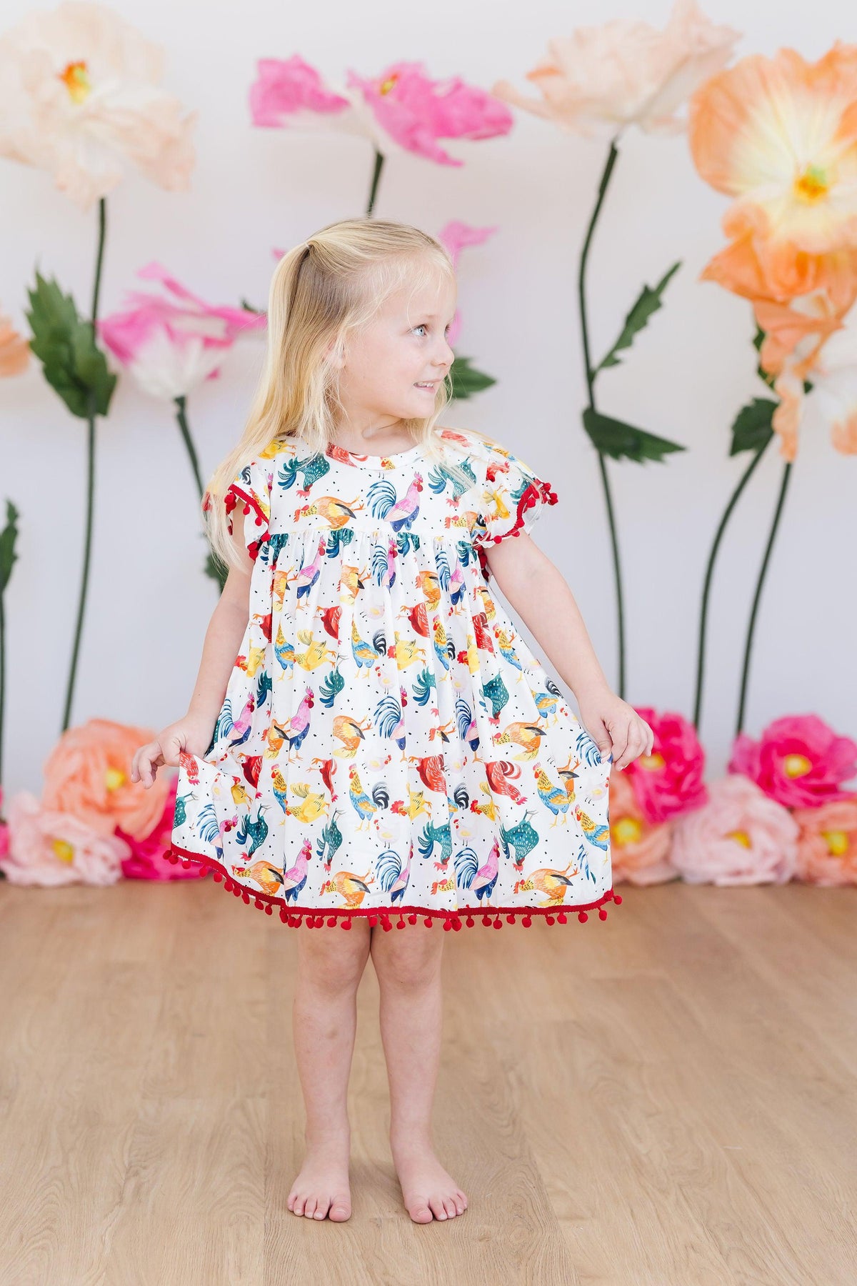 Rooster Cute Pom Pom Dress for Girls - The Palm Beach Baby Mila & Rose ®
