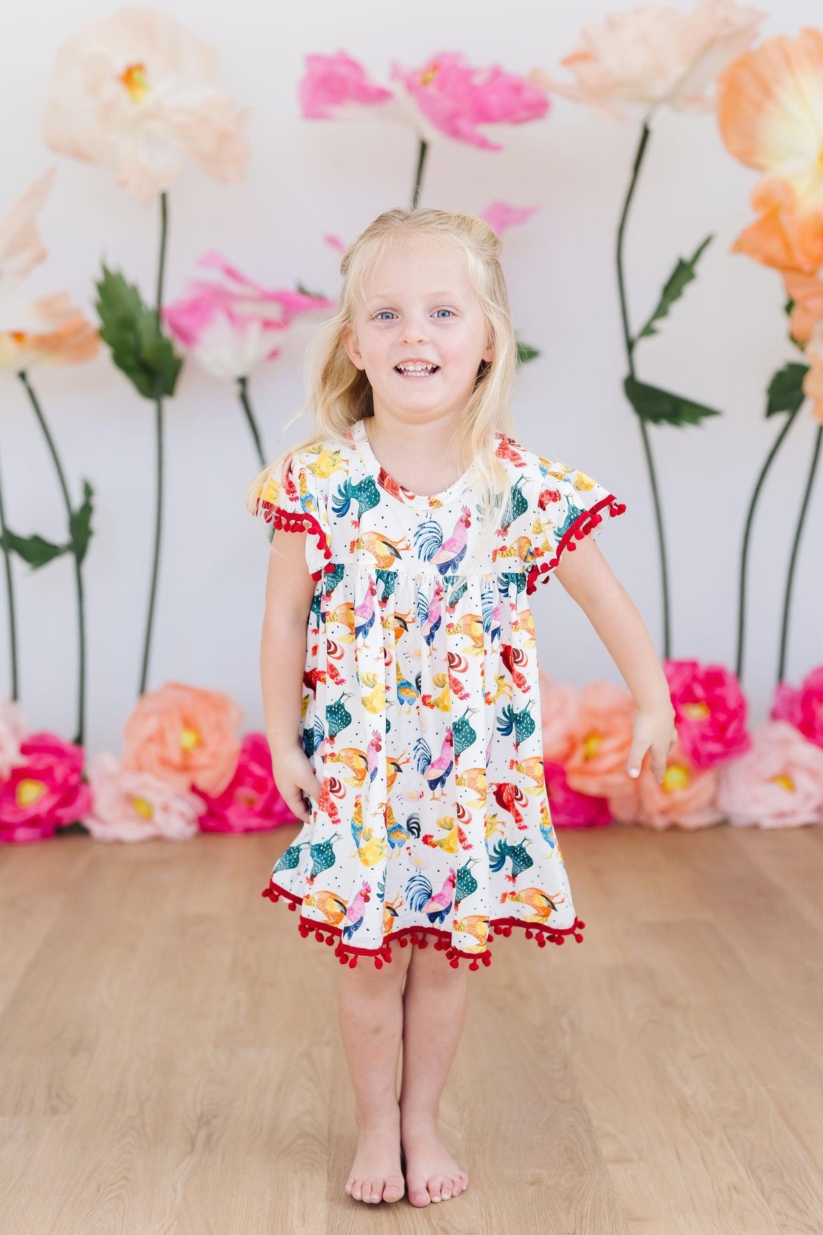 Rooster Cute Pom Pom Dress for Girls - The Palm Beach Baby Mila & Rose ®