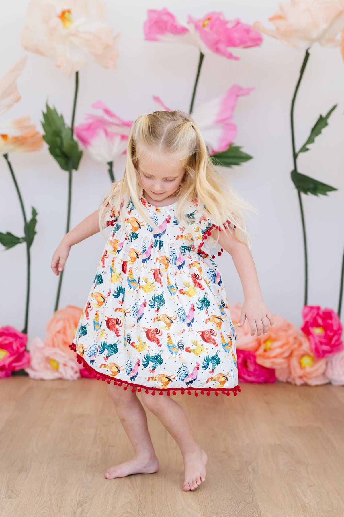 Rooster Cute Pom Pom Dress for Girls - The Palm Beach Baby Mila & Rose ®