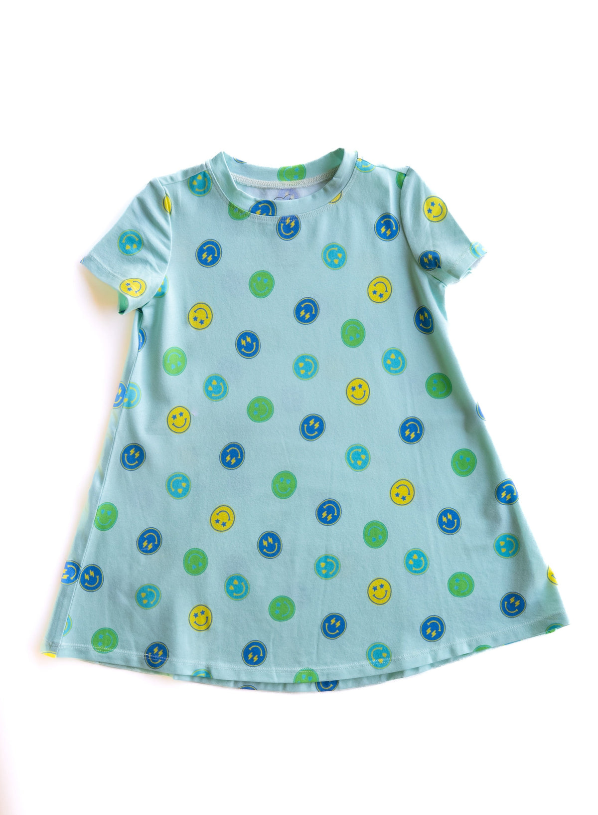 Adorable Short Sleeve Blue Smiles - Girls A-Line Dress - The Palm Beach Baby Lovey&Grink