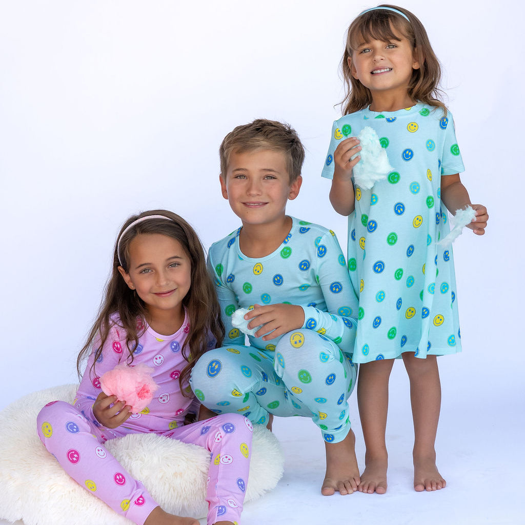 Blue Smiles Childrens Pajamas Set -12mos-10yrs - The Palm Beach Baby Lovey&Grink