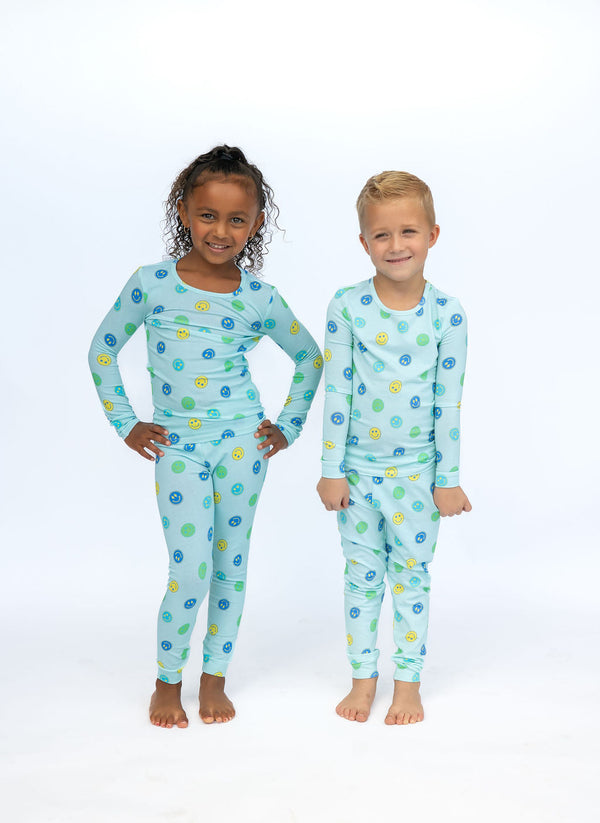 Blue Smiles Childrens Pajamas Set -12mos-10yrs - The Palm Beach Baby Lovey&Grink