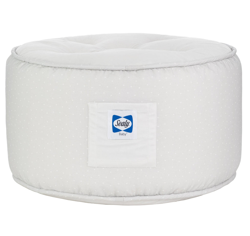 Sealy Pouf - Gray and Dot for toddlers and kids, a comfortable and stylish pouf made of soft cotton and polyester, perfect for play and relaxation.