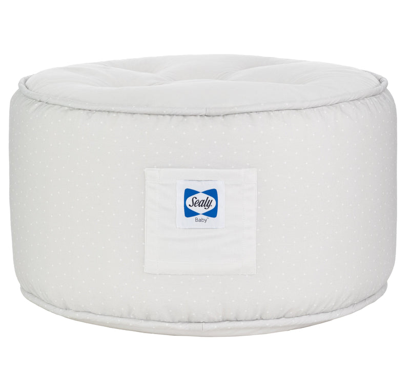 Sealy Pouf - Gray and Dot for toddlers and kids, a comfortable and stylish pouf made of soft cotton and polyester, perfect for play and relaxation.
