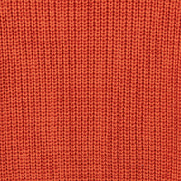 Vibrant orange rust knit fabric close-up highlighting vertical ribbed stitch pattern and soft cotton texture