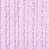 Macro shot of soft pink cotton yarn showing intricate raised vertical cable knit weave design