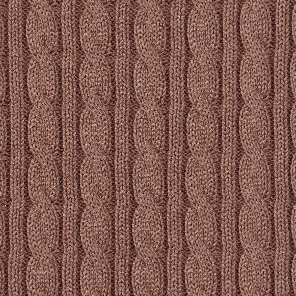 Macro view of soft mocha 100% cotton fabric highlighting raised vertical cable knit texture