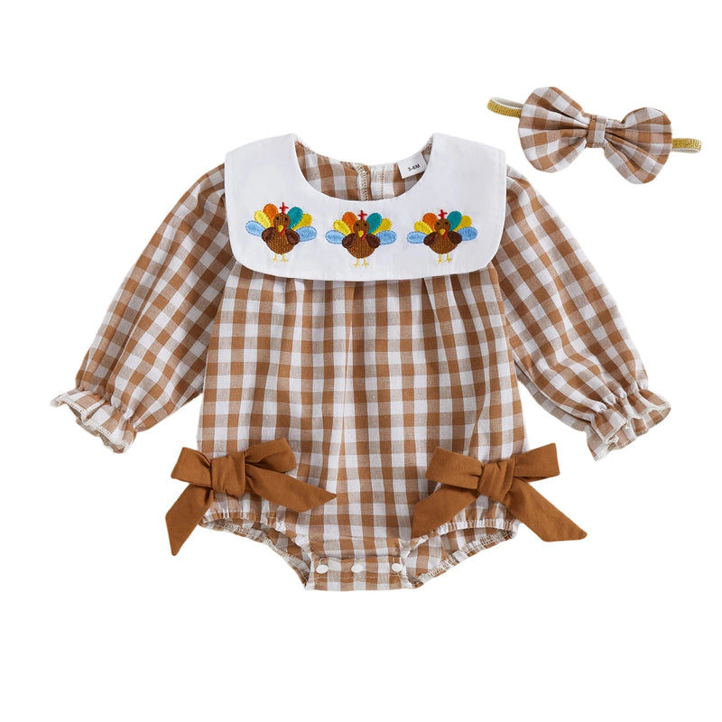 A Gobbling Good Thanksgiving Plaid Baby Bubble Set