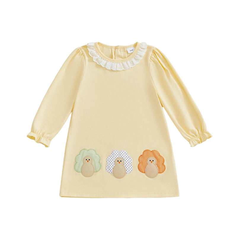 "Turkey Cutie" Yellow Embroidered Fall Dress