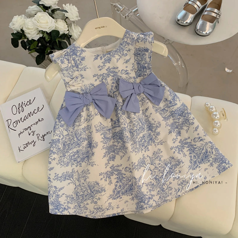 "Delph Blue" Elegant Toile Inspired Party Dress