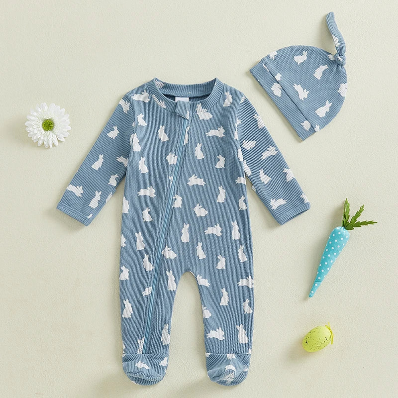 "Bunny Honey" Blue 2 PC Romper Set