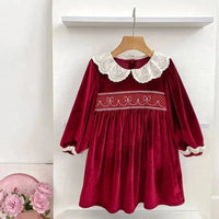 Smocked Sibling Outfits Deep Red Velvet Baby Dresses - The Palm Beach Baby